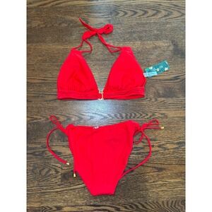 Blooming Jelly Womens Halter triangle bikini two piece cheeky string suit size L
